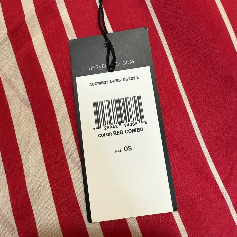 Herve Leger 100% Silk Striped Scarf Red White OS New With Tags